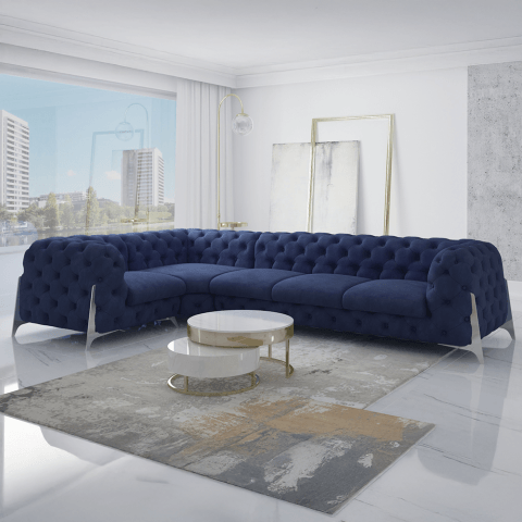 Granatowy duży  narożnik pikowany glamour KALIFORNIA 3+E+1