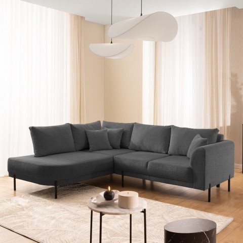 Narożnik szary Tilla – Nowoczesny na wysokich nóżkach – Komfortowe poduszki