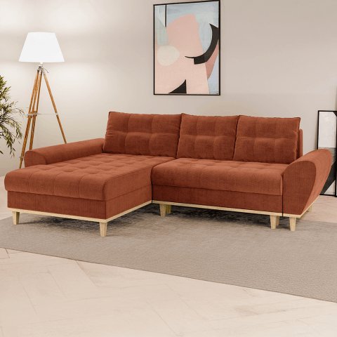 Narożnik z funkcją spania na wysokich drewnianych nóżkach GAMBO