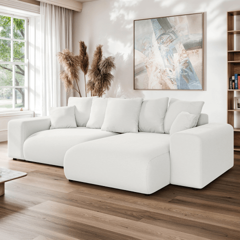 Śmietankowy narożnik czteroosobowy z funkcją spania Cleo