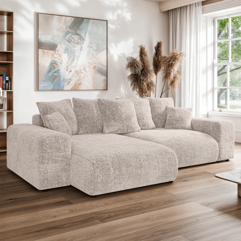 Beżowy narożnik z funkcją spania Cleo w kształcie L