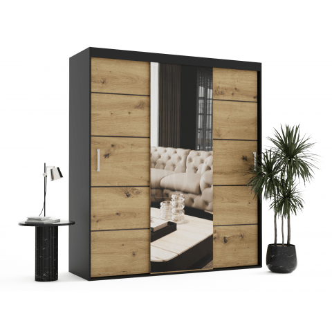 Szafa przesuwna trzydrzwiowa z listwami ozdobnymi i lustrem na wymiar NIKA