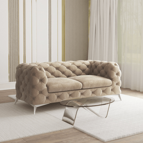 Elegancka sofa dwuosobowa jasnobeżowa, pikowana Chesterfield TEO 2