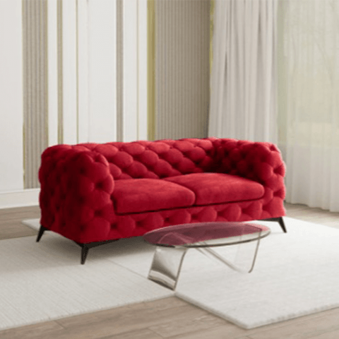 Czerwona welurowa sofa dwuosobowa pikowana Chesterfield TEO 2