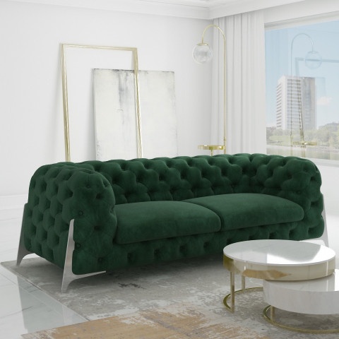 Sofa butelkowa zieleń trzyosobowa pikowana Chesterfield KALIFORNIA 3
