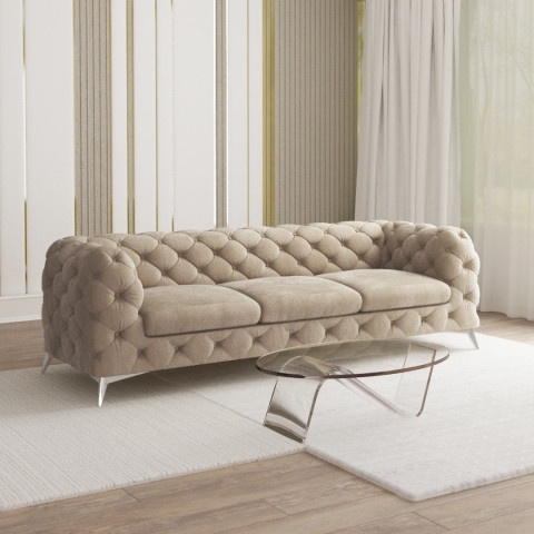Trzyosobowa sofa Jasnobeżowa, pikowana Chesterfield TEO 3 - Idealna do salonu