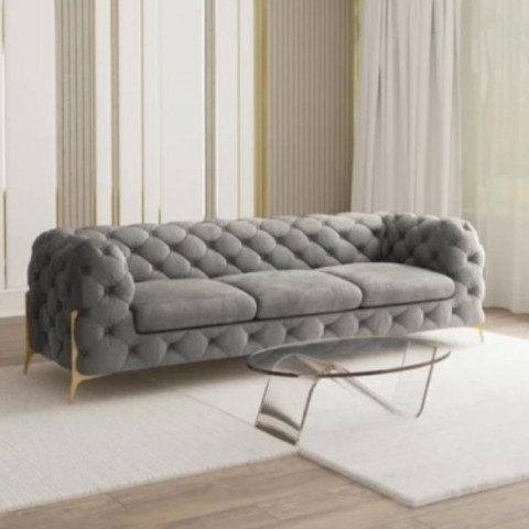 Sofa trzyosobowa pikowana w kolorze szarym Chesterfield TEO HIGH 3