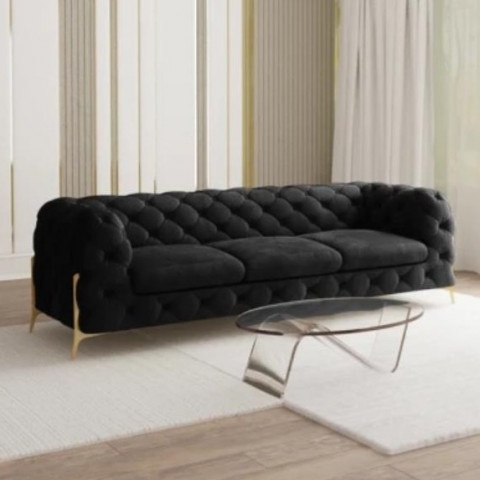 Czarna sofa trzyosobowa pikowana Chesterfield do salonu TEO HIGH 3