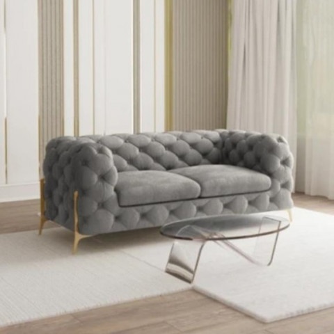 Sofa Chesterfield dwuosobowa w kolorze szarym pikowana glamour  TEO HIGH 2