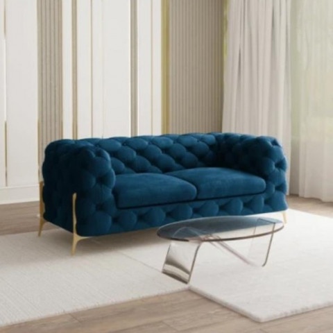 Sofa dwuosobowa granatowa na sprężynach falistych pikowana glamour  TEO HIGH 2