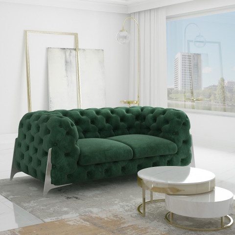 Wygodna sofa dwuosobowa w kolorze butelkowej zieleni pikowana glamour Chesterfield KALIFORNIA 2