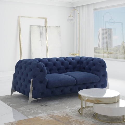 Sofa dwuosobowa pikowana welurowa granatowa glamour Chesterfield KALIFORNIA 2
