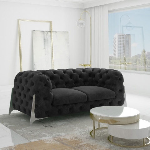 Elegancka czarna sofa dwuosobowa pikowana glamour Chesterfield KALIFORNIA 2