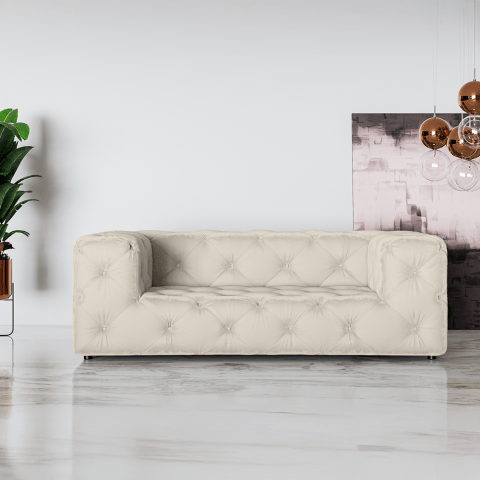 Sofa pikowana nowoczesna dwuosobowa Chesterfield w kolorze beżowym BENTLEY