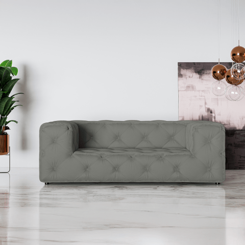 Sofa szara welurowa nowoczesna dwuosobowa Chesterfield BENTLEY