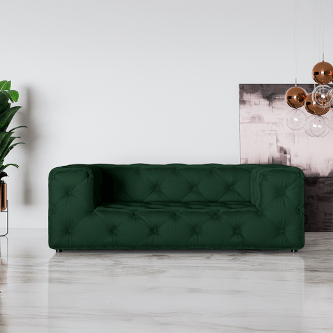 Nowoczesna sofa pikowana dwuosobowa Chesterfield BENTLEY - Butelkowa Zieleń