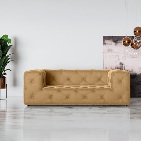 Elegancka sofa w kolorze złotym pikowana dwuosobowa Chesterfield BENTLEY