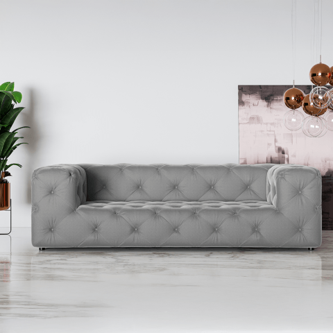 Trzyosobowa sofa Bentley pikowana w szarym kolorze idealna do salonu