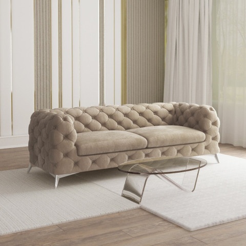 TEO 2,5 – sofa trzyosobowa pikowana glamour Chesterfield w kolorze szaro-beżowym