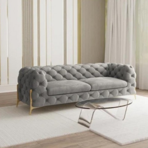 Sofa trzyosobowa pikowana glamour Chesterfield TEO HIGH 2,5 w kolorze szarym –  do każdego wnętrza