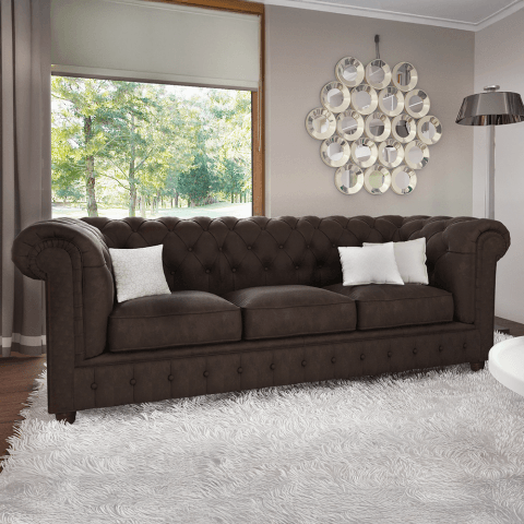 Brązowa sofa pikowana trzyosobowa chesterfield Solaris 3 wygodna i elegancka