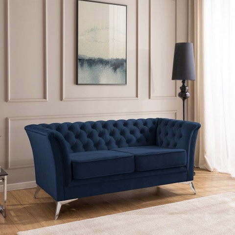 HASSO BIS pikowana – granatowa sofa dwuosobowa, elegancka, na wysokich nogach