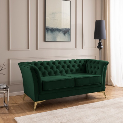 HASSO BIS – sofa dwuosobowa Chesterfield pikowana, butelkowa zieleń