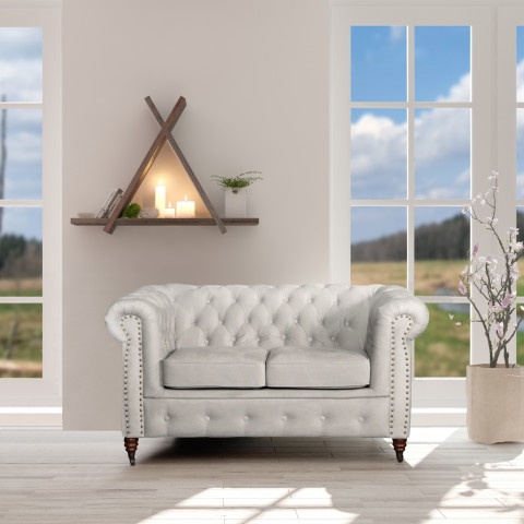 Mała sofa dwuosobowa szara pikowana Chesterfield VINCENT - idealna do salonu