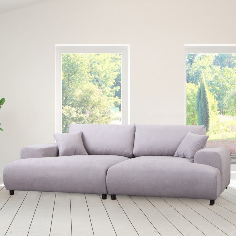 Szara sofa czteroosobowa nowoczesna z głębokim siedziskiem i poduszkami – Mossi