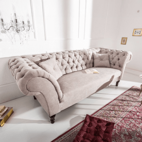 Szara sofa trzyosobowa Chesterfield PORTO – elegancka i wygodna do salonu