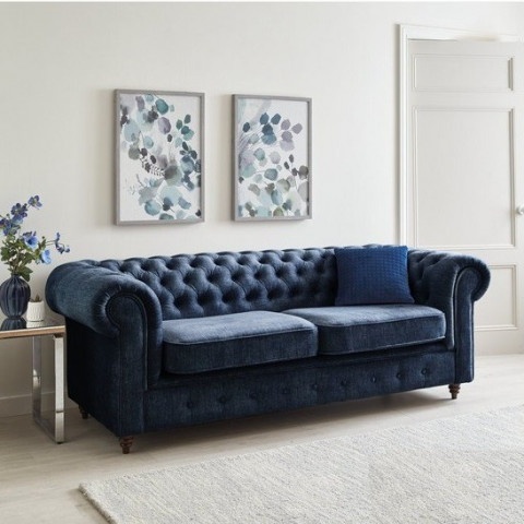Sofa 3-osobowa VALENCIA – klasyczny Chesterfield w odcieniu niebieskim