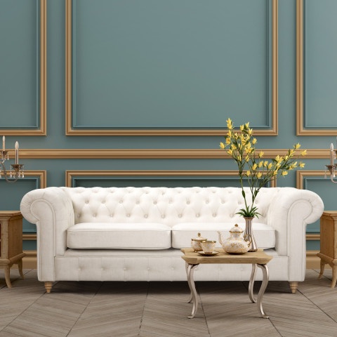 Beżowa sofa welurowa 2,5 osobowa z funkcją spania Fins