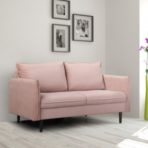 Różowa sofa klasyczna Verto – wygodna dwuosobowa sofa welurowa