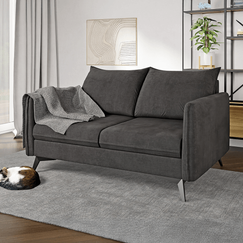 Grafitowa sofa dwuosobowa Verto High – elegancka, welurowa, na metalowych nogach