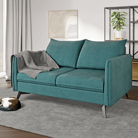 Nowoczesna sofa welurowa turkusowa – Verto High na metalowych nogach