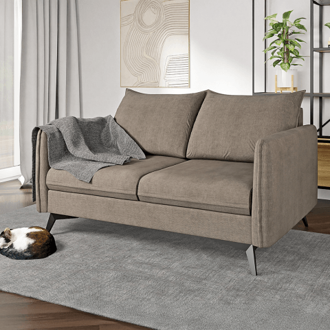 Sofa dwuosobowa szarobeżowa Verto High – welurowa tkanina, metalowe nogi