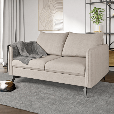 Sofa Verto High beżowa – welurowa, lekka forma na metalowych nóżkach