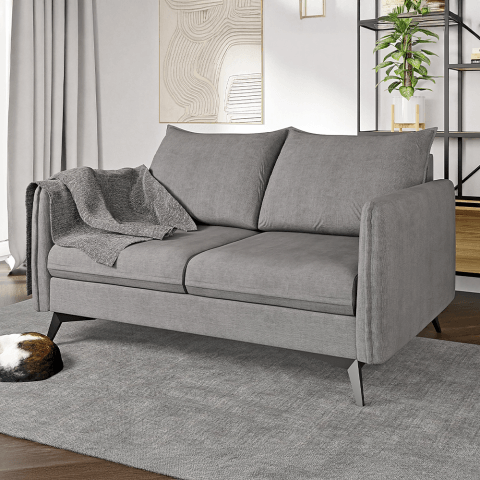 Wygodna sofa szara w welurze – Verto High dwuosobowa, na wysokich nogach