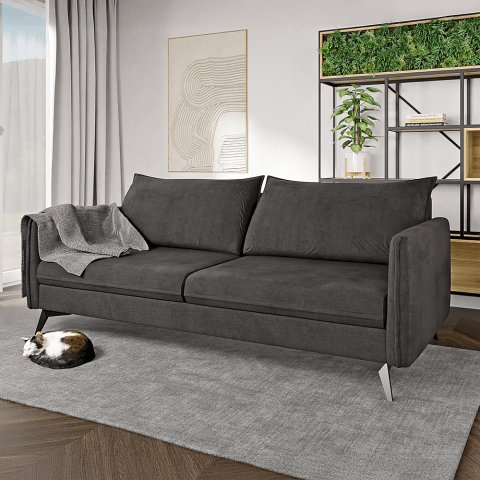 Grafitowa sofa trzyosobowa Verto High – elegancka, welurowa, na metalowych nóżkach