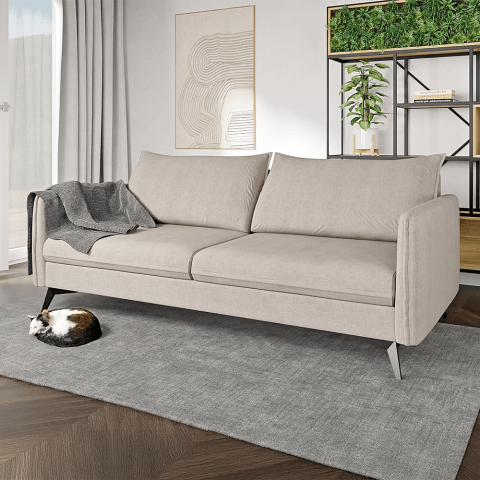 Trzyosobowa sofa beżowa Verto High – nowoczesna, wygodna, w tkaninie welurowej