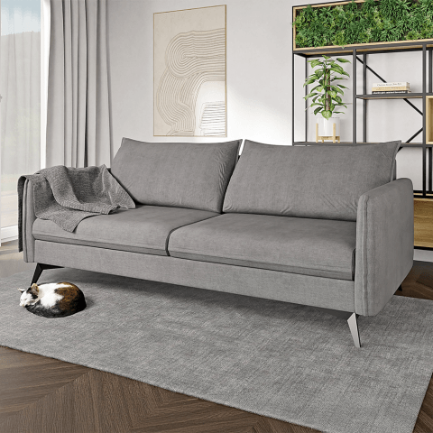 Szara sofa trzyosobowa Verto High – elegancka, welurowa, na wysokich metalowych nogach