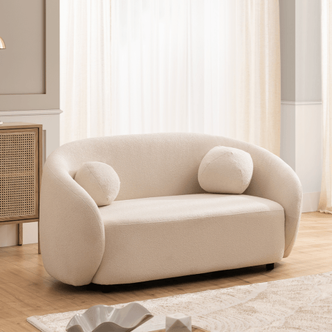 Sofa dwuosobowa ecru Cloudi – wygodna, nowoczesna, z poduszkami