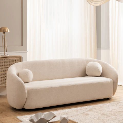 Sofa trzyosobowa nowoczesna Cloudi ecru – wygodna, z dekoracyjnymi poduszkami