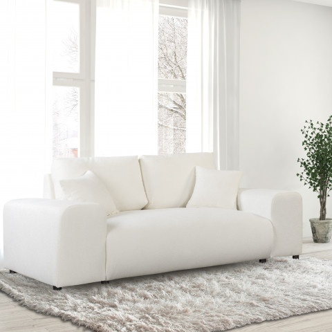 Sofa dwuosobowa Candi śmietankowa – nowoczesna, wygodna, z poduszkami, do salonu