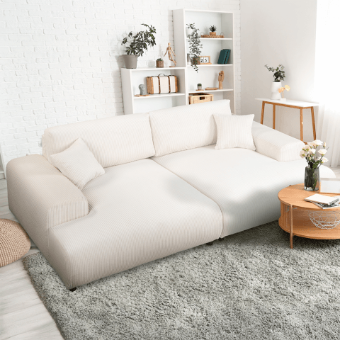 Beżowa sofa w sztruksie czteroosobowa nowoczesna z głębokim siedziskiem - Mossi