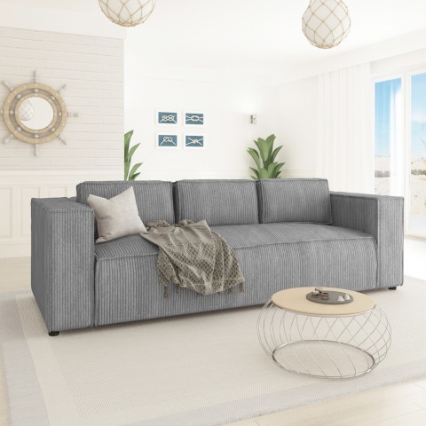 Trzyosobowa szara sofa Esmo w tkaninie sztruks idealna do salonu