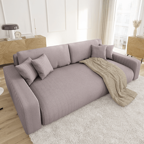 Elegancka sofa Sergio trzyosobowa w kolorze różowym – modny sztruks, idealna do salonu