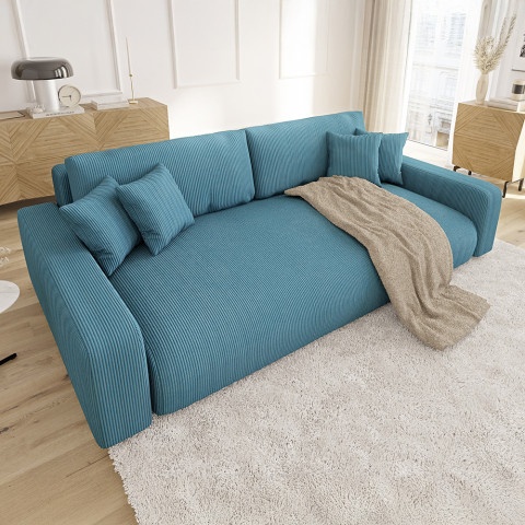 Turkusowa sofa Sergio z funkcją spania – elegancka sztruksowa tkanina