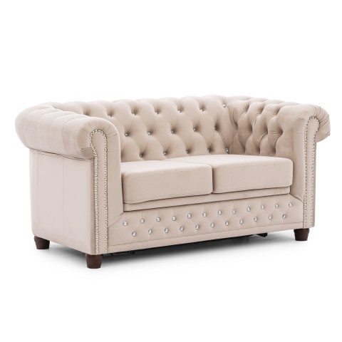 Mała sofa beżowa z kryształkami Felix Blink – pikowana z funkcją spania