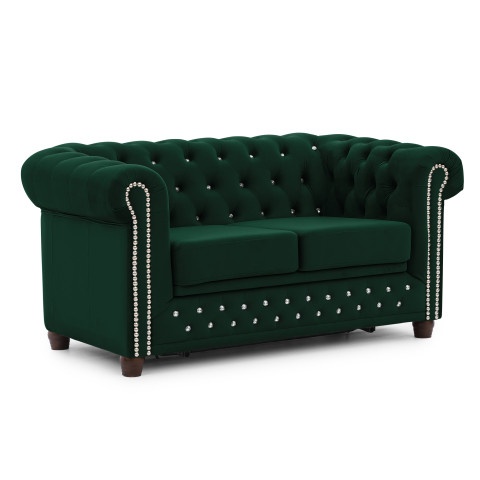 Sofa dwuosobowa butelkowa zieleń Felix Blink – Chesterfield z funkcją spania
